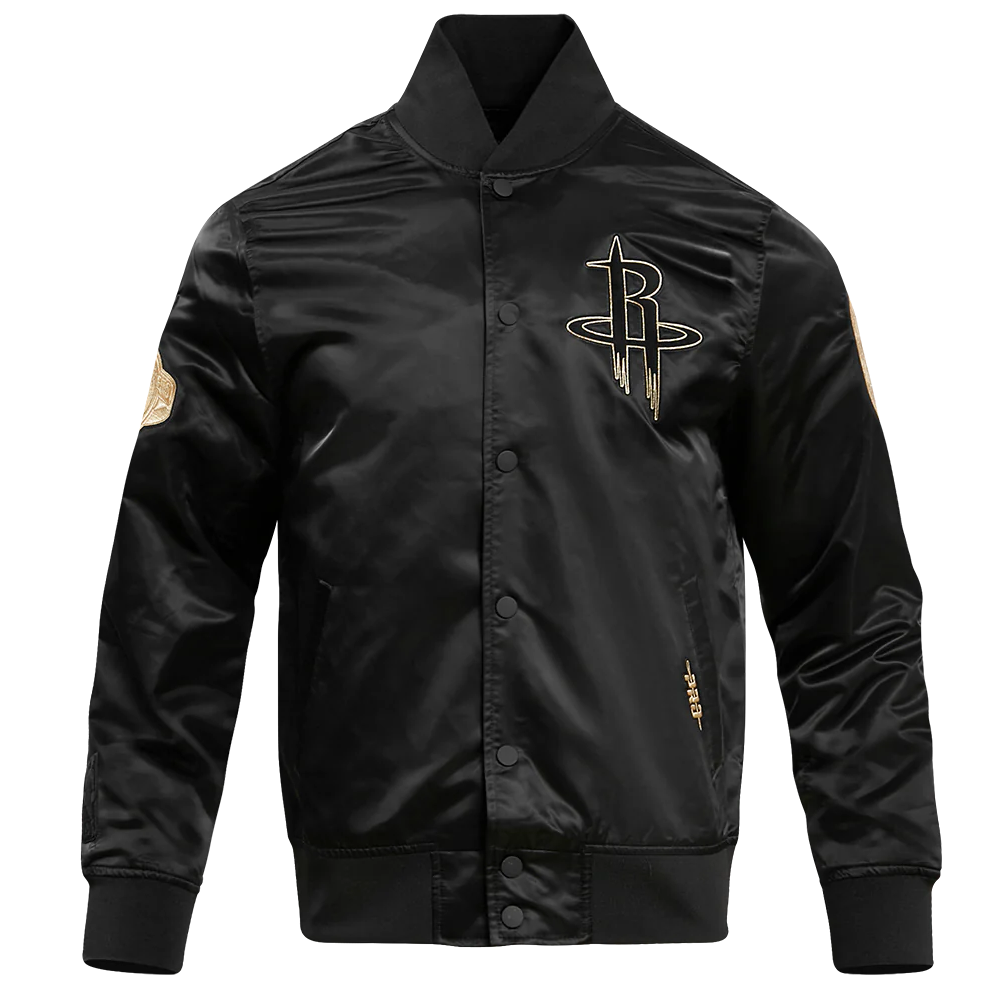 Houston rockets pro standard gold logo black satin varsity jacket 2
