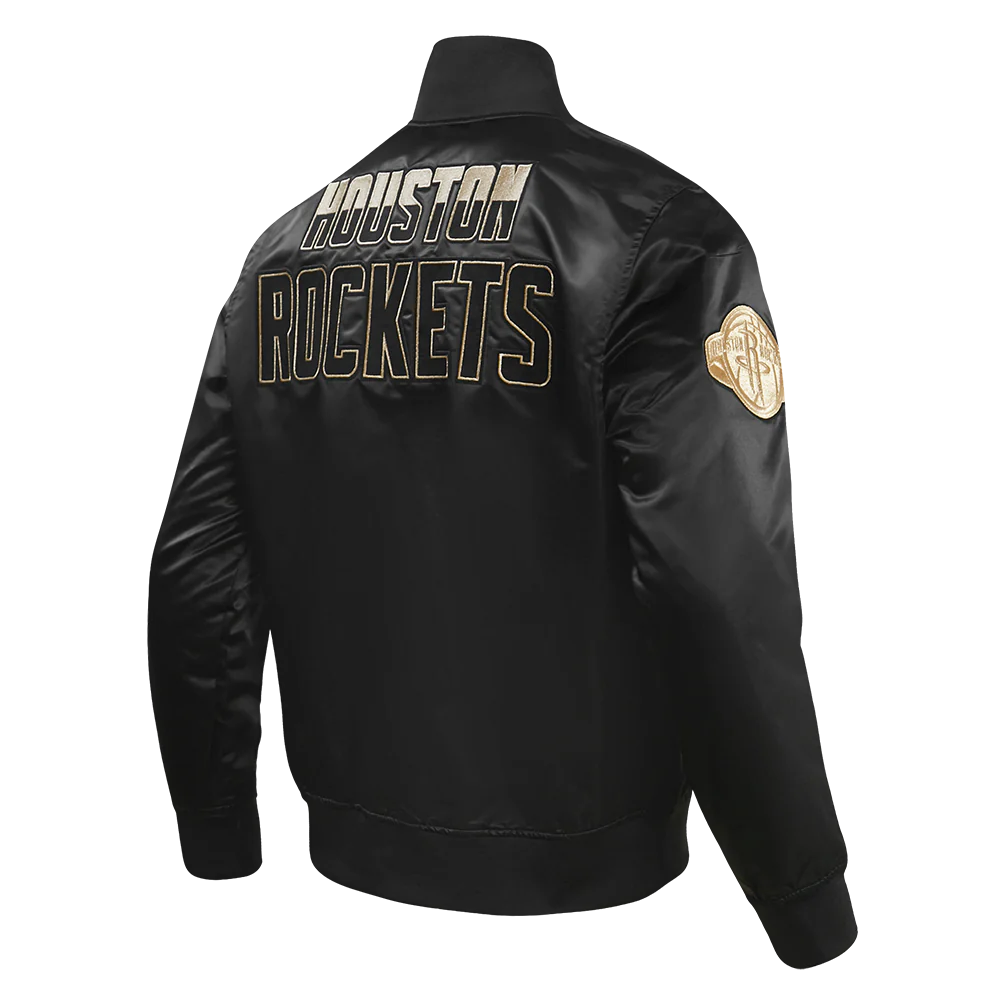 Houston rockets pro standard gold logo black satin varsity jacket 3