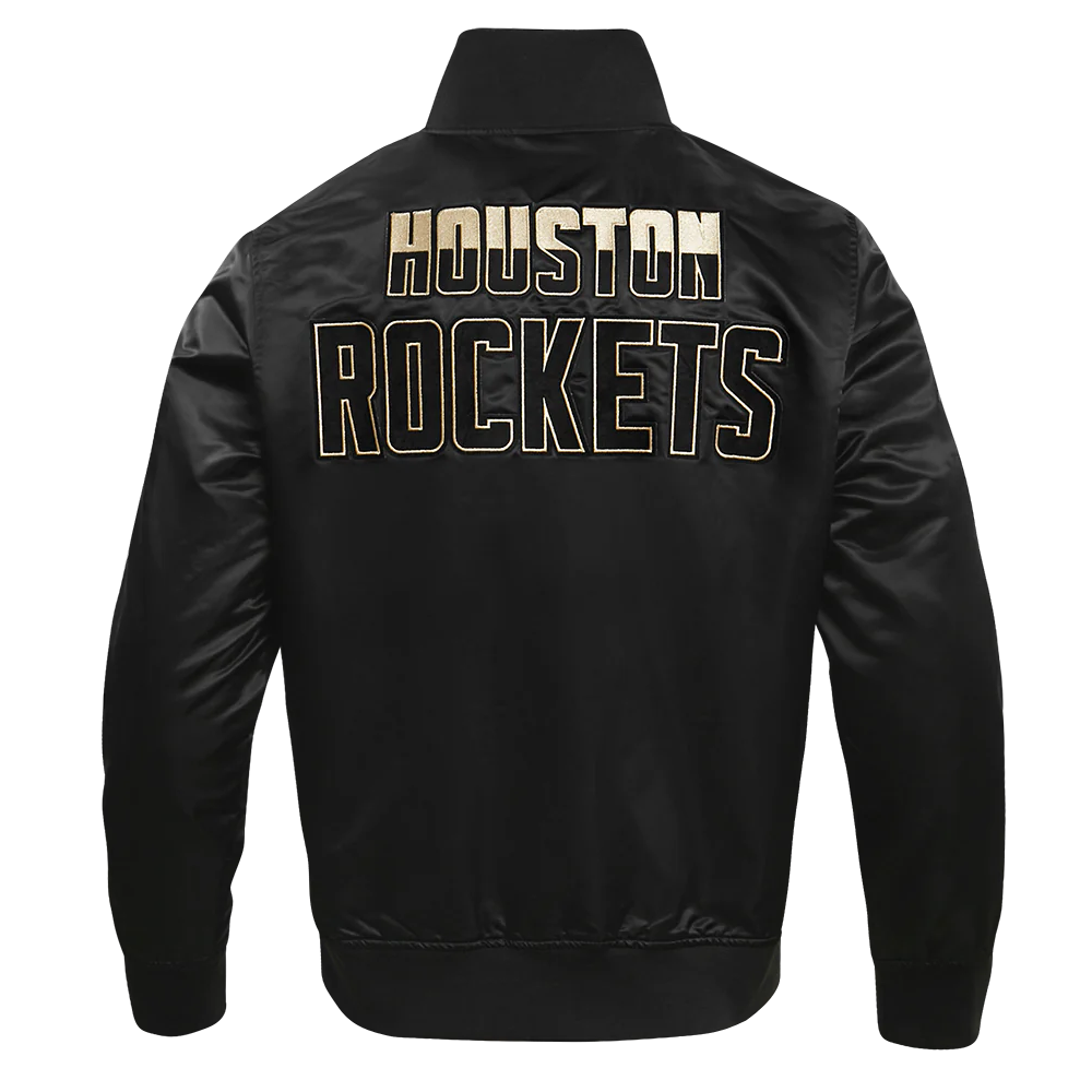 Houston rockets pro standard gold logo black satin varsity jacket 4