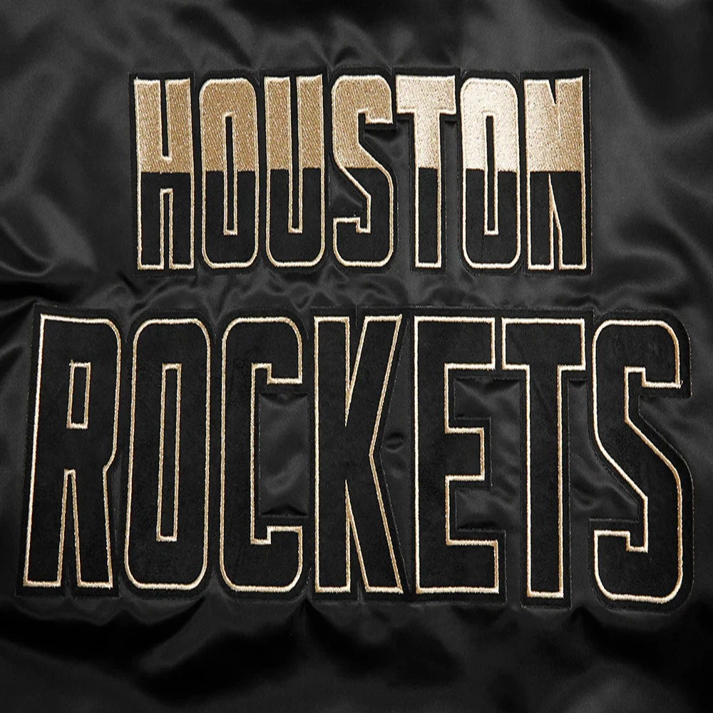 Houston rockets pro standard gold logo black satin varsity jacket 5