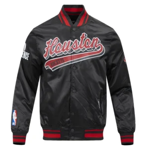 Houston rockets pro standard script tail black satin varsity jacket 2