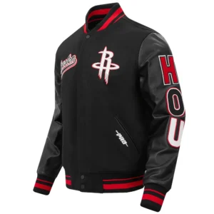 Houston rockets pro standard script tail black wool and leather varsity jacket 1