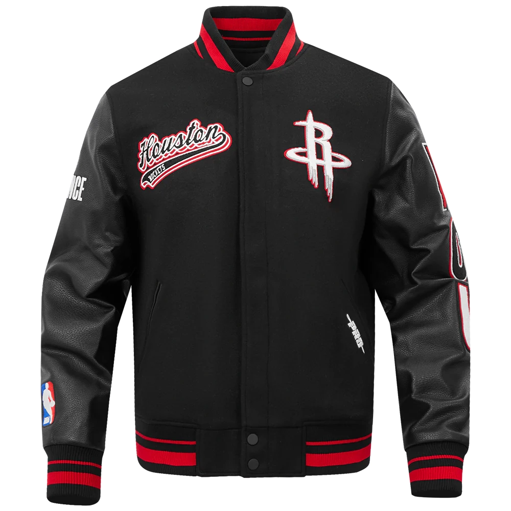 Houston rockets pro standard script tail black wool and leather varsity jacket 2