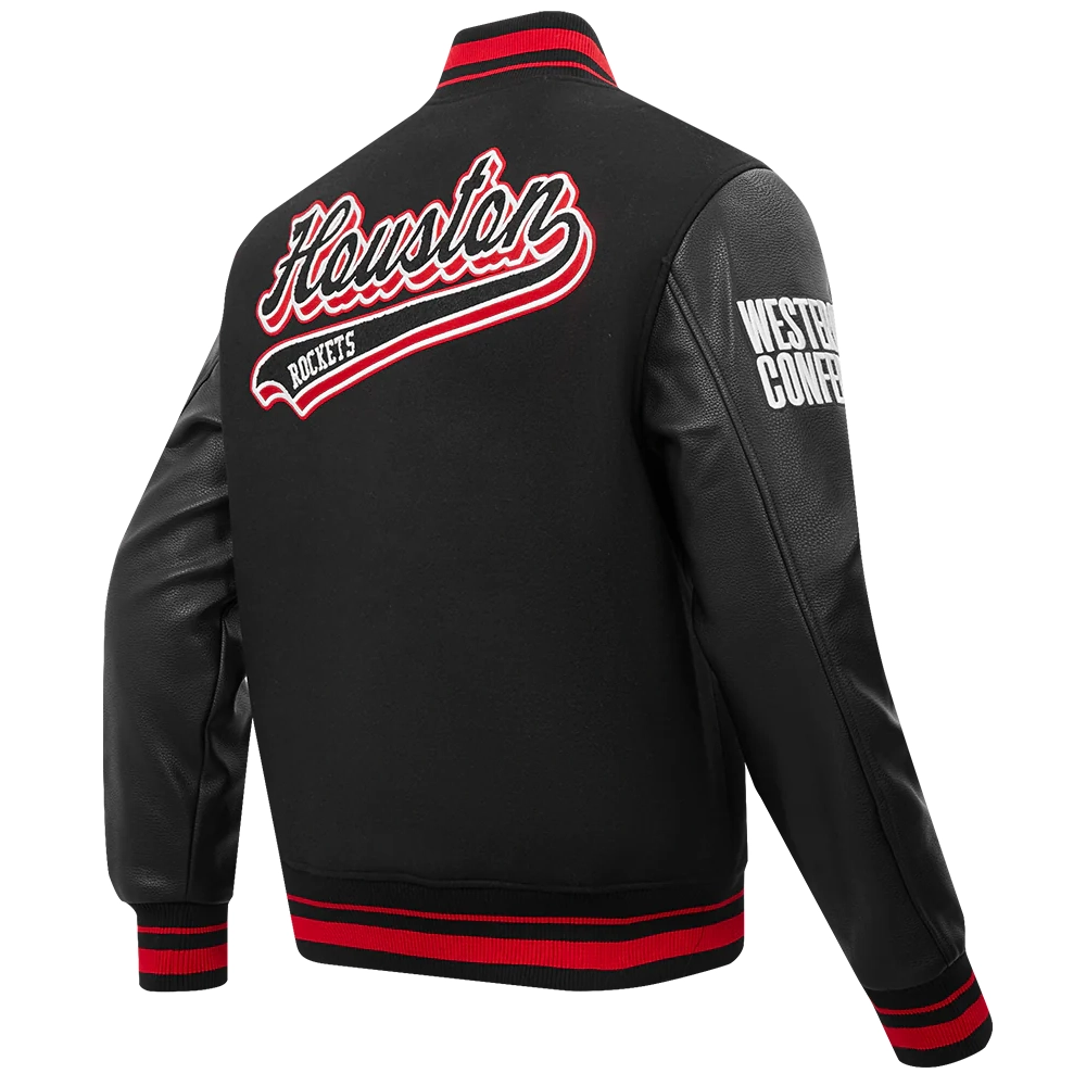 Houston rockets pro standard script tail black wool and leather varsity jacket 3