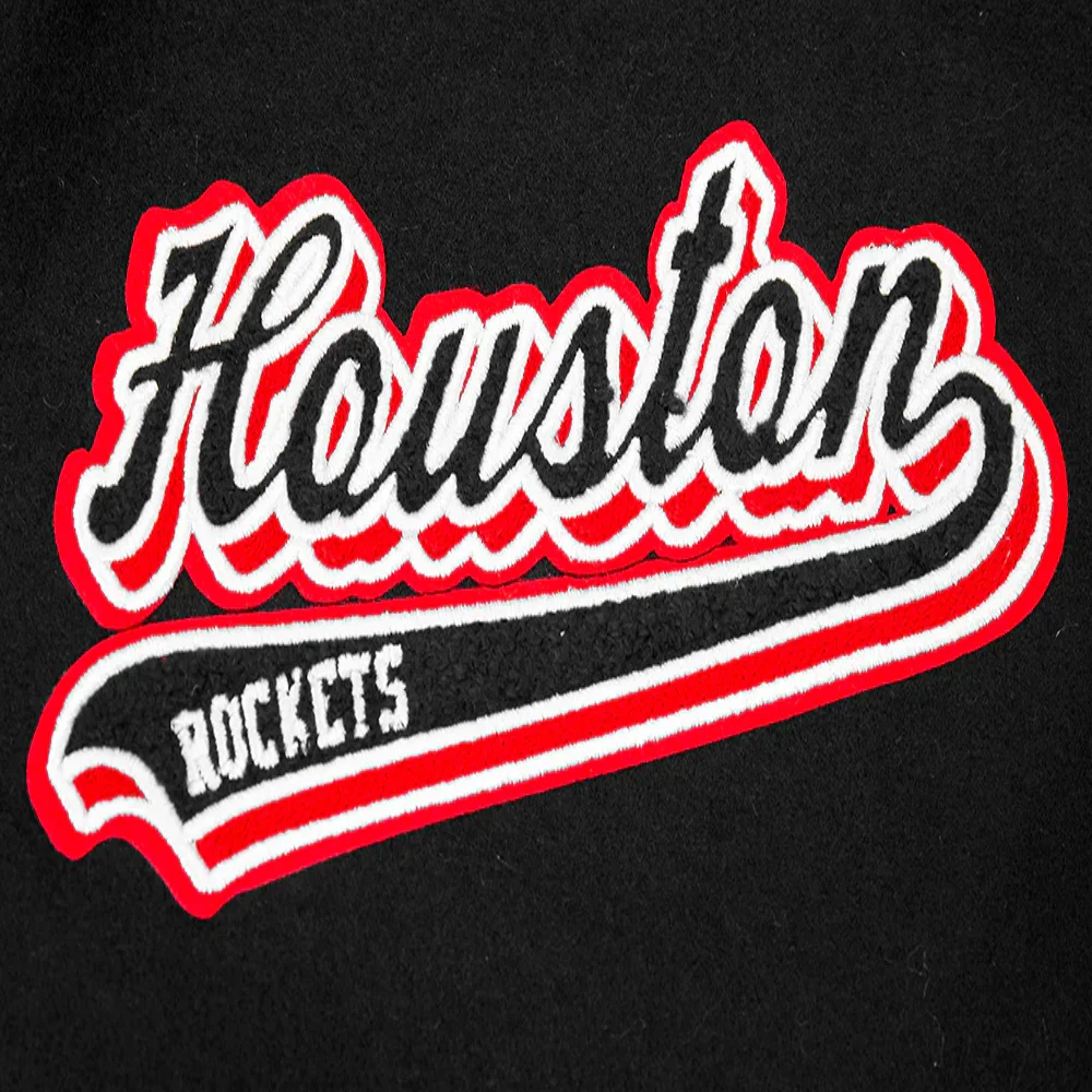 Houston rockets pro standard script tail black wool and leather varsity jacket 6