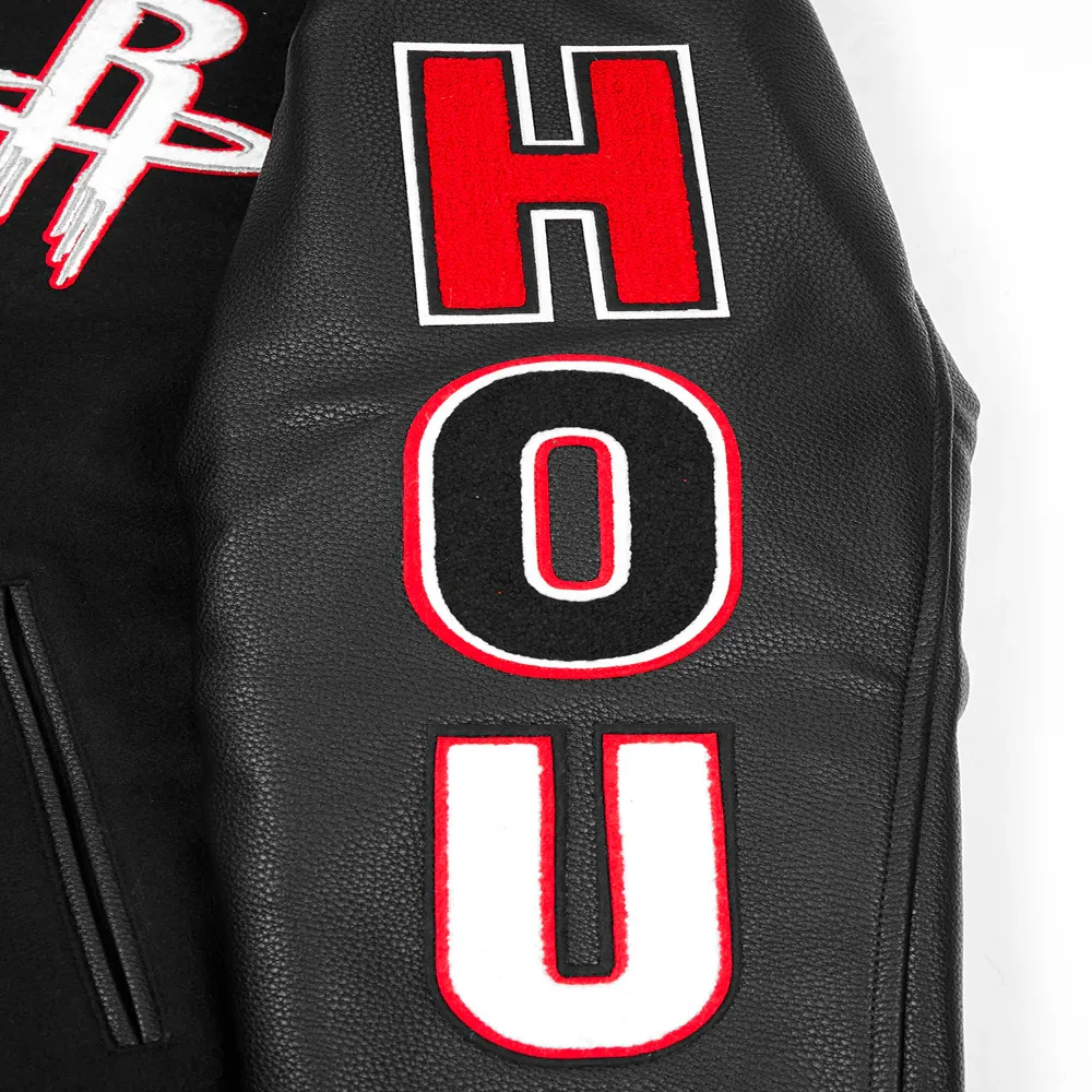 Houston rockets pro standard script tail black wool and leather varsity jacket 8