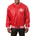 Houston Rockets Full Leather Rib knitted Red Varsity Jacket