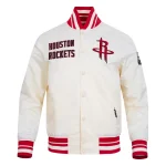 Houston Rockets Retro Classic Full-Snap Cream Satin Jacket