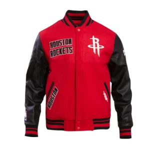 Houston rockets retro classic wool leather varsity jacket red black 1