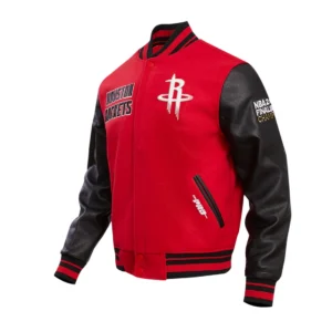 Houston rockets retro classic wool leather varsity jacket red black 2
