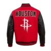 Houston rockets retro classic wool leather varsity jacket red black 4