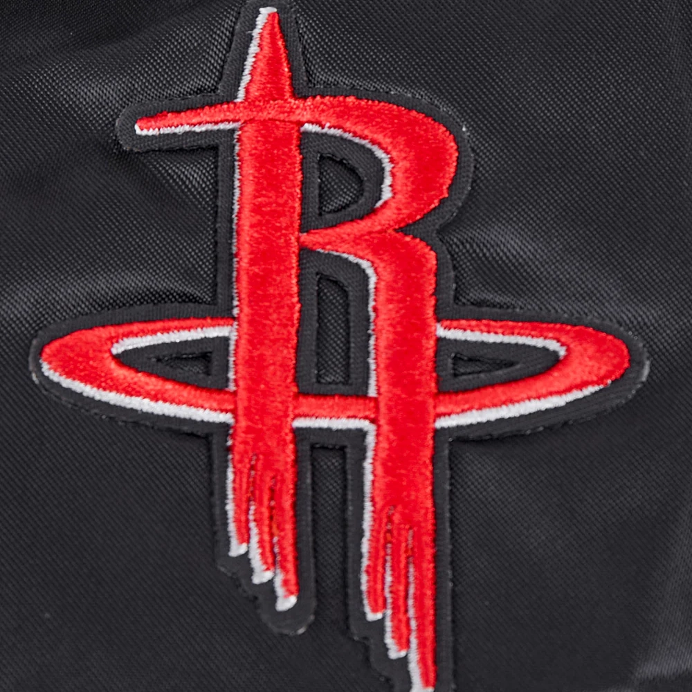 Houston rockets script tail womens full snap satin varsity jacket black 1