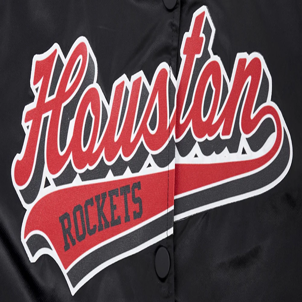 Houston rockets script tail womens full snap satin varsity jacket black 2