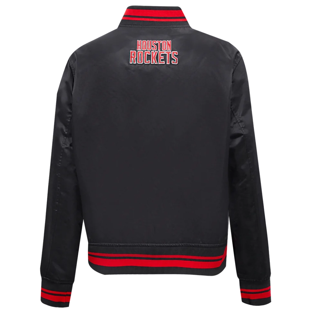 Houston rockets script tail womens full snap satin varsity jacket black 3