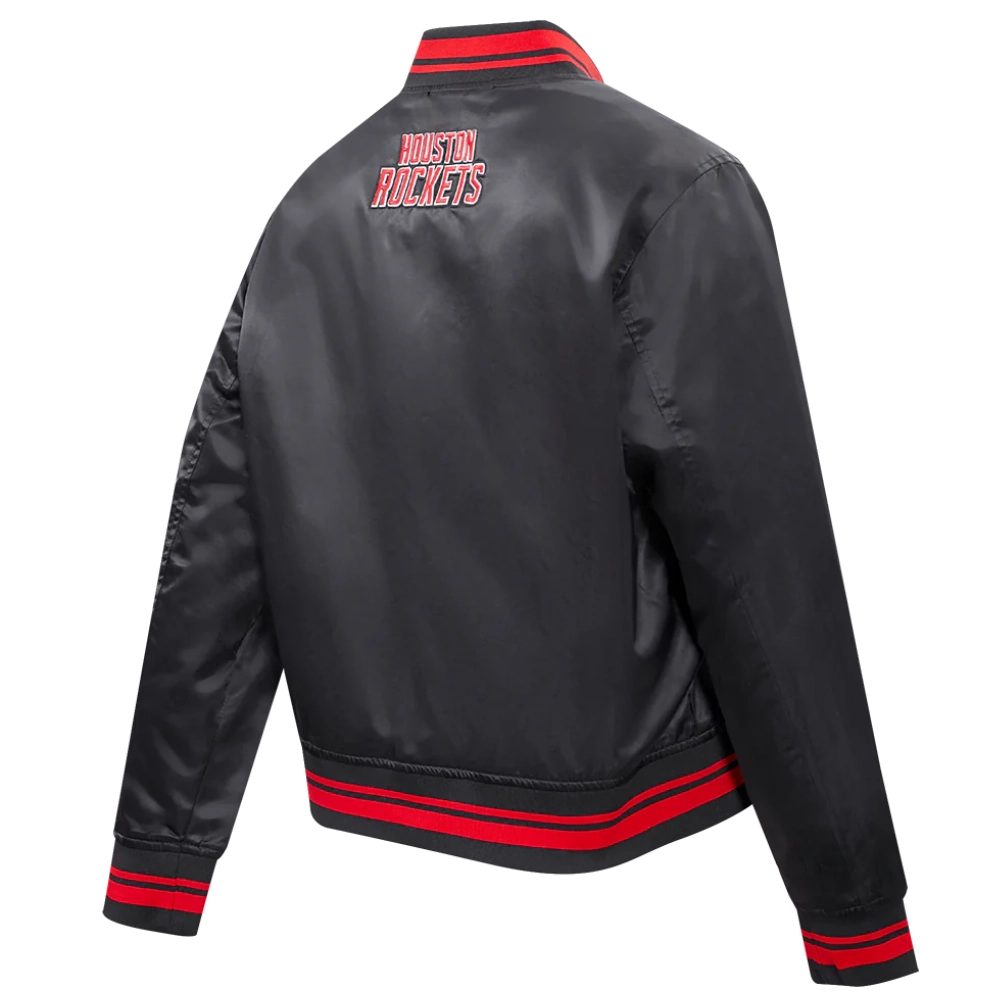Houston rockets script tail womens full snap satin varsity jacket black 4