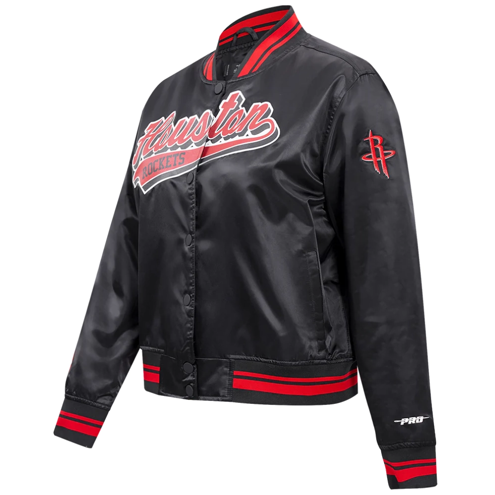 Houston rockets script tail womens full snap satin varsity jacket black 5