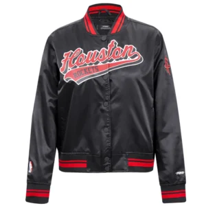 Houston rockets script tail womens full snap satin varsity jacket black 6