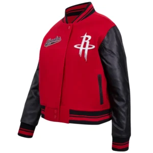 Houston rockets script womens wool leather varsity jacket red black 3