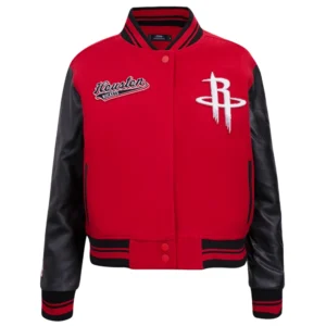 Houston rockets script womens wool leather varsity jacket red black 4