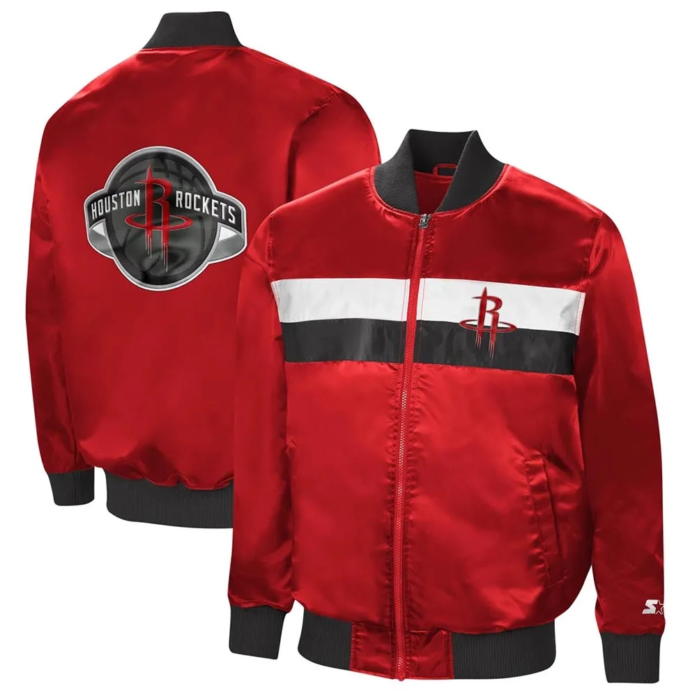 Houston rockets the ambassador satin varsity jacket red 4