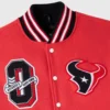 Houston texans red grey full snap wool varsity front view