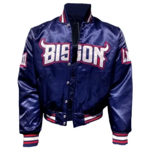 Howard bison classic remix rib knitted satin varsity navy jacket