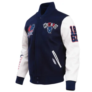 Howard bison homecoming navywhite wool leather varsity jacket