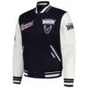 Howard bison script tail navywhite wool leather varsity jacket