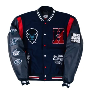 Howard university motto 30 navyblack wool leather varsity jacket 1
