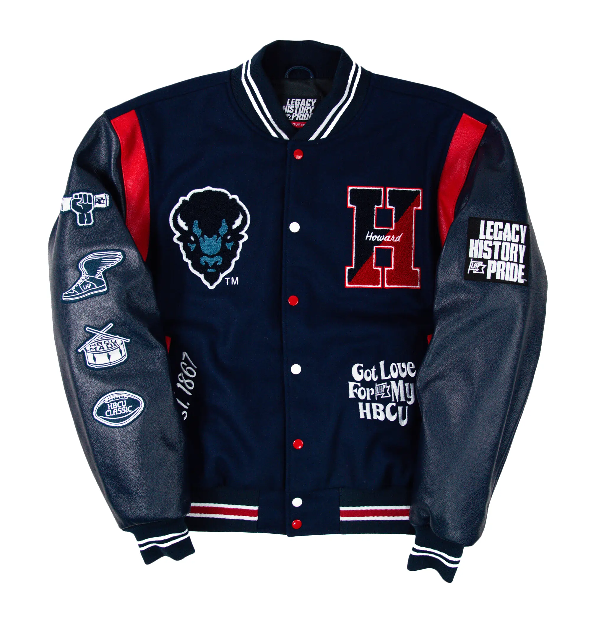Howard university motto 30 navyblack wool leather varsity jacket 1