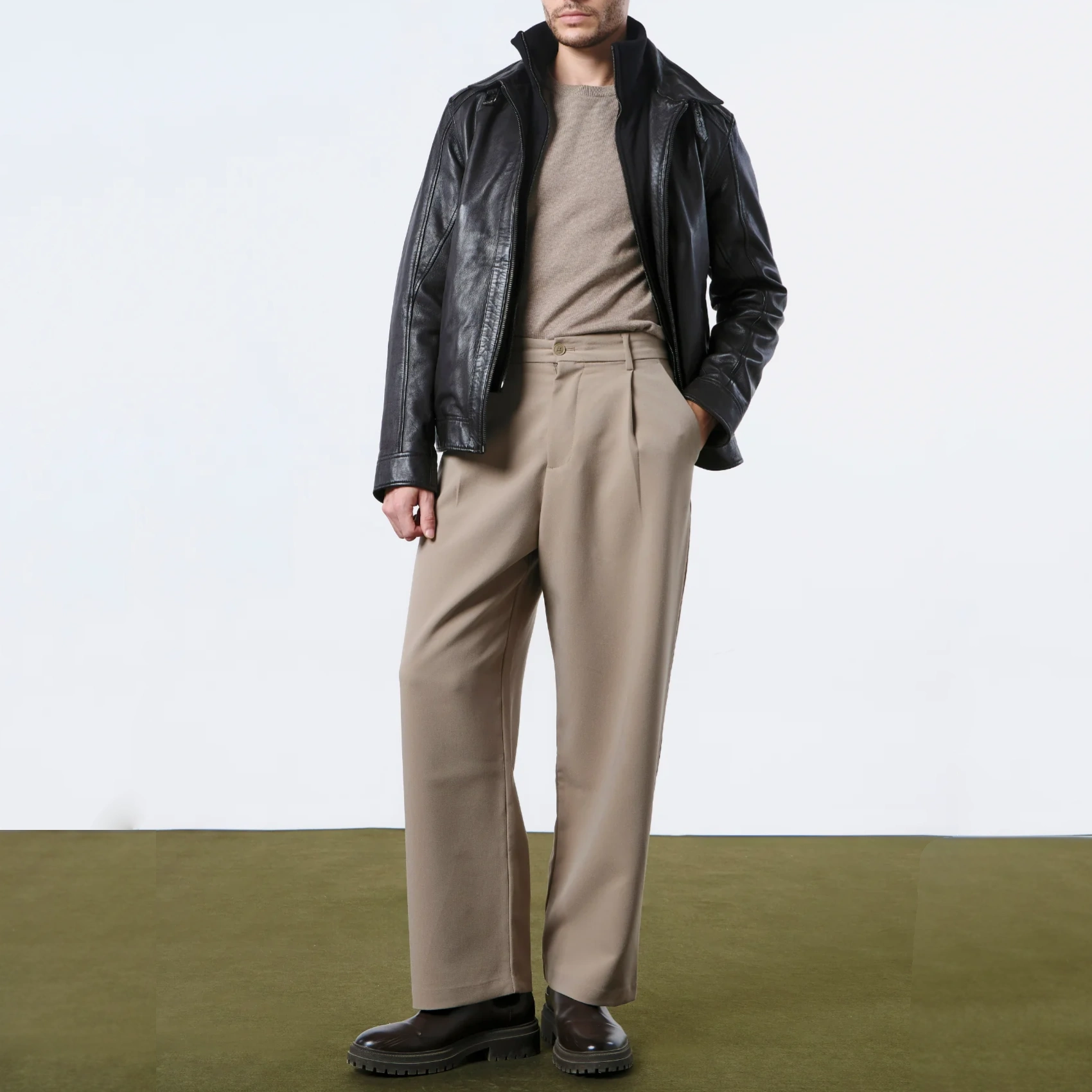 Hybrid mens black leather bomber jacket