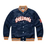 Illinois Script College Full-Snap Navy Satin Jacket