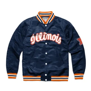 Illinois script college navy satin varsity jacket 1