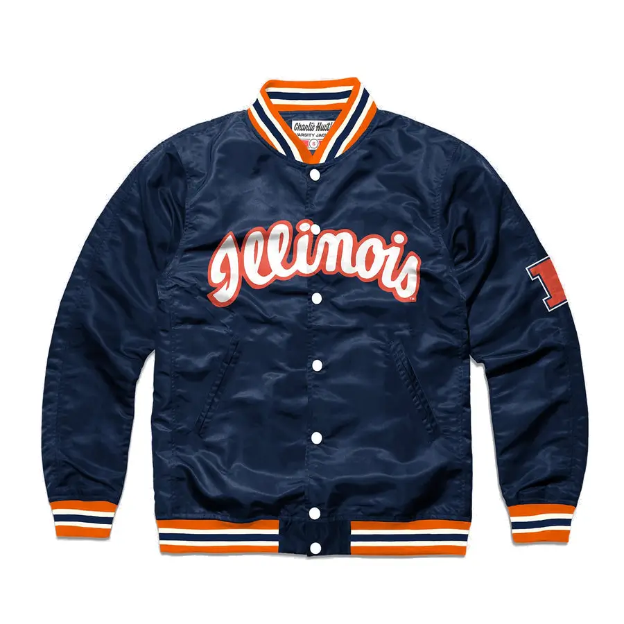 Illinois script college navy satin varsity jacket 1