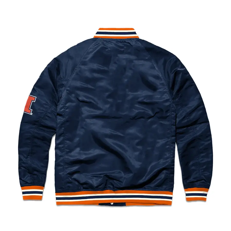 Illinois script college navy satin varsity jacket 2