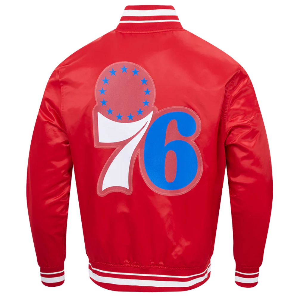 Imagephiladelphia 76ers script tail full snap satin varsity jacket red 2