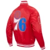 Imagephiladelphia 76ers script tail full snap satin varsity jacket red 3