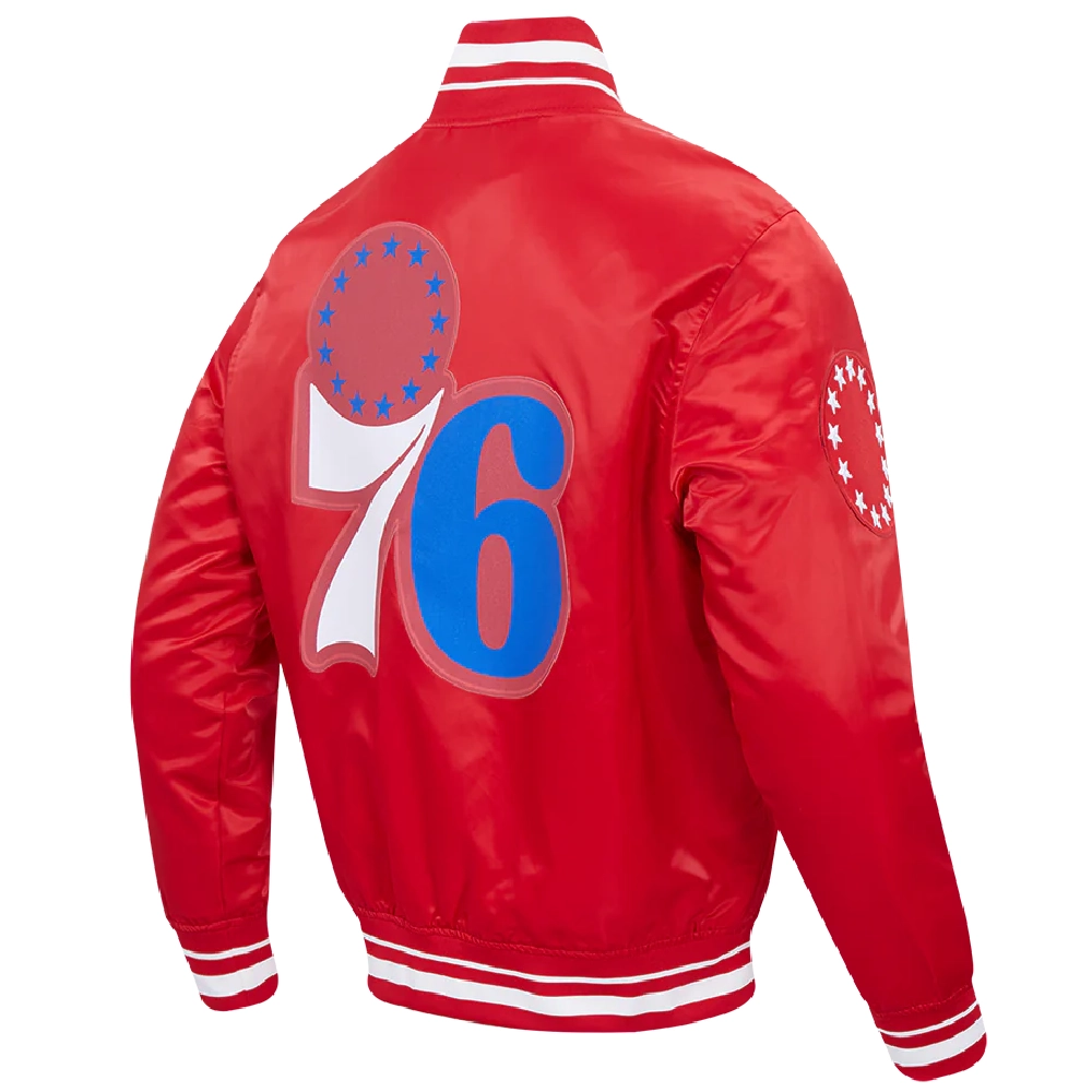 Imagephiladelphia 76ers script tail full snap satin varsity jacket red 3