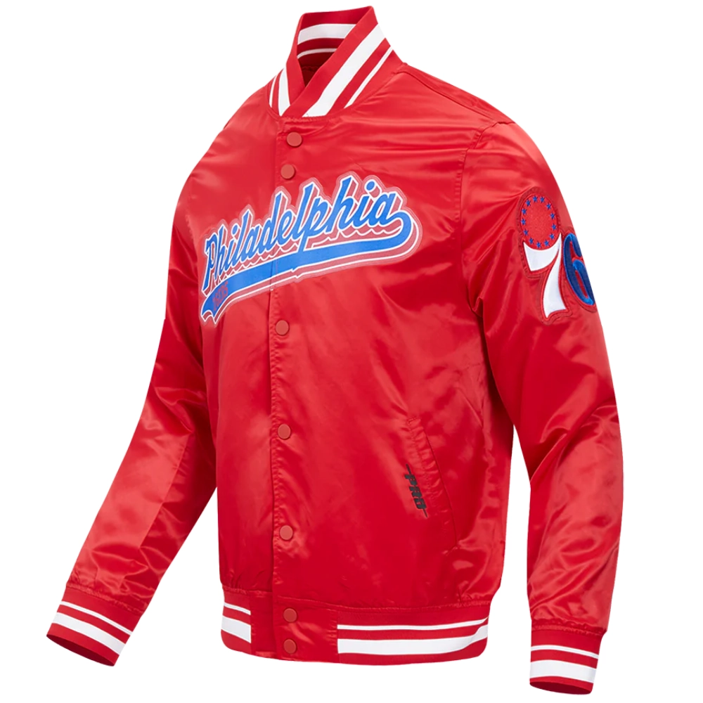 Imagephiladelphia 76ers script tail full snap satin varsity jacket red 4