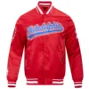 Imagephiladelphia 76ers script tail full snap satin varsity jacket red 5
