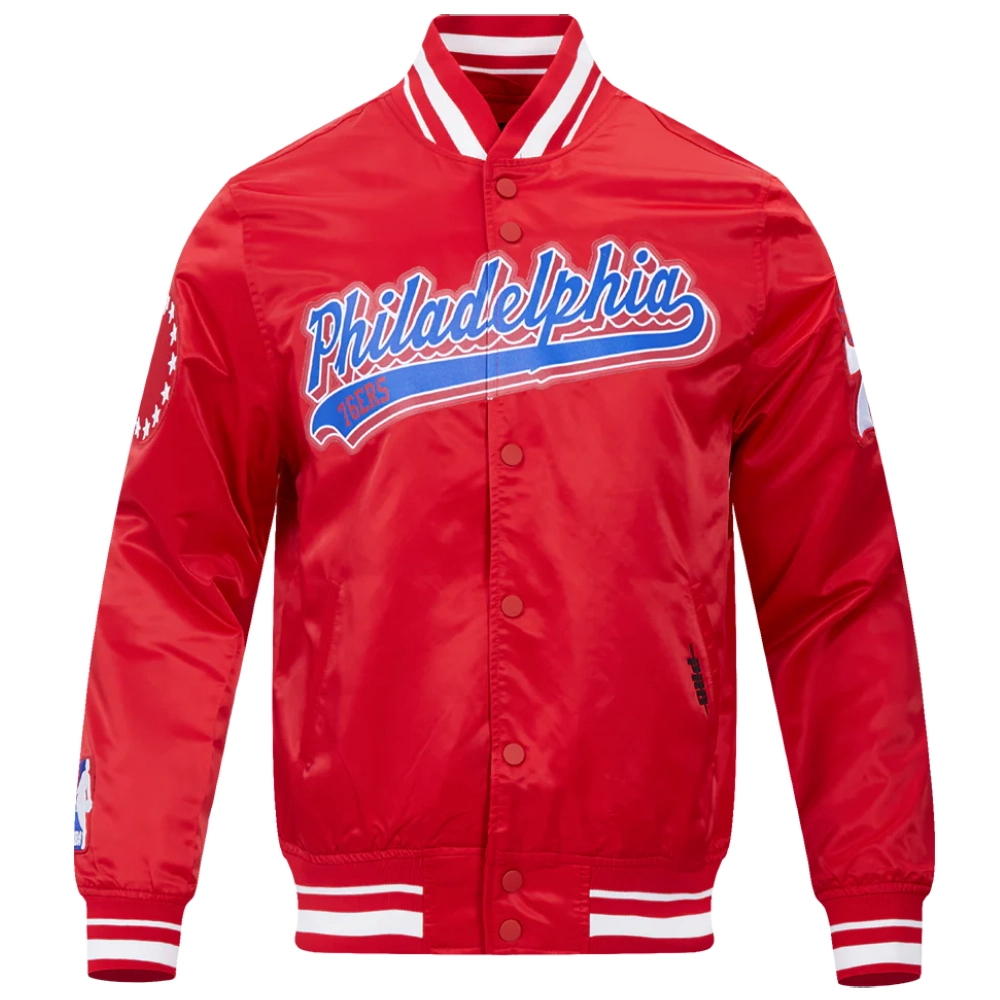 Imagephiladelphia 76ers script tail full snap satin varsity jacket red 5