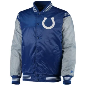 Indianapolis colts enforcer full snap satin varsity jacket bluegray 3