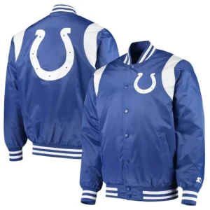 Indianapolis prime time full snap satin varsity jacket blue 1