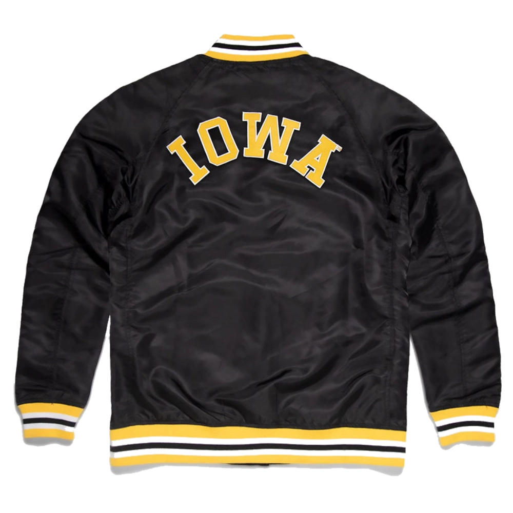 Iowa hawkeyes full snap satin varsity jacket black 1 1