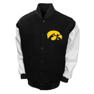 Iowa hawkeyes full snap wool leather varsity jacket
