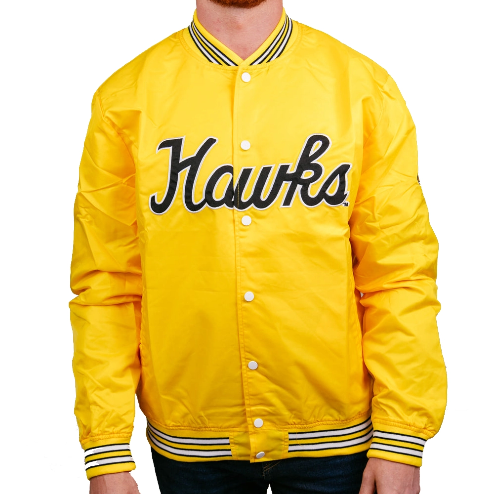 Iowa hawks full snap vintage varsity jacket yellow 1