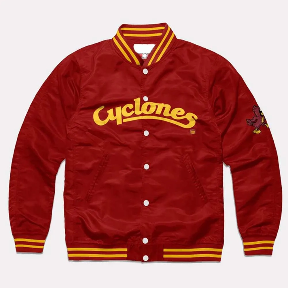 Iowa state cyclones script burgundy satin varsity jacket 1