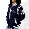 Jackson state tigers collegiate luxe bomber varsity navy jacket
