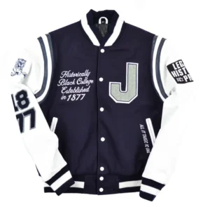Jackson state university motto 20 navy white wool leather varsity jacket 1