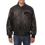 Jacksonville Jaguars Shirt Collar Black Leather Bomber Jacket